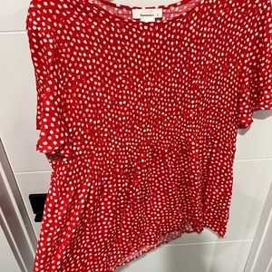 Babydoll peplum polka dot crop top flouncy sleeves.